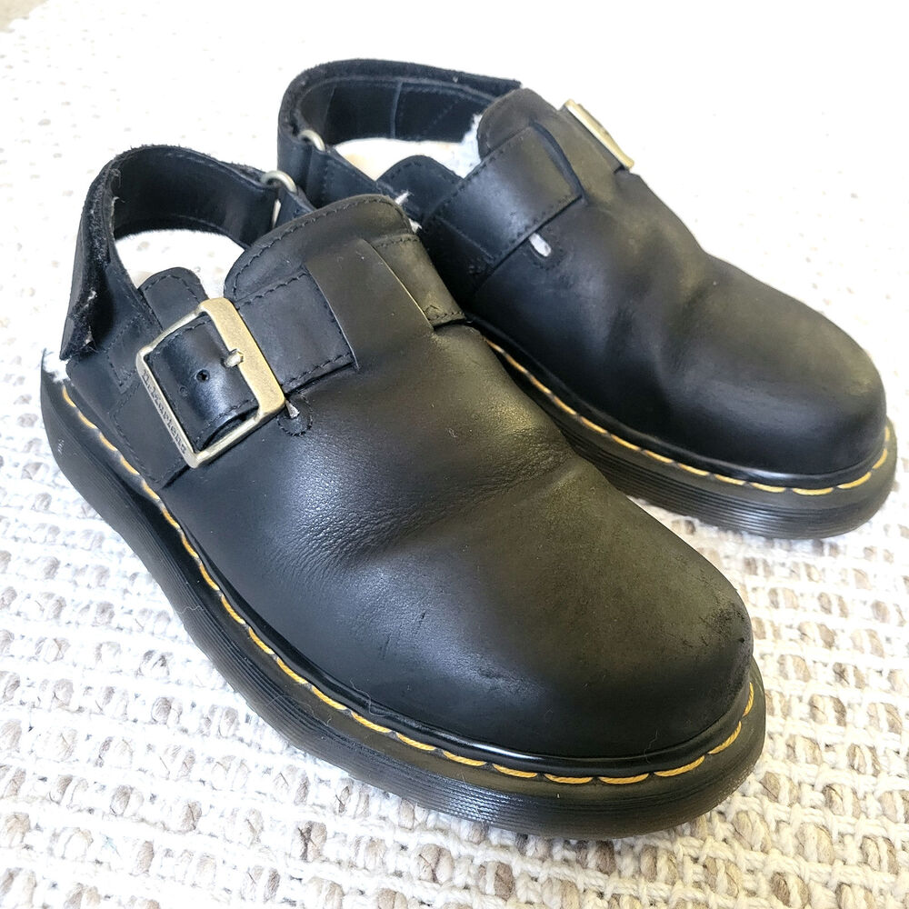 Doc Martens Womens 7 EU 38 Jorge II Black Leather Clogs Faux Fur Dr Martens